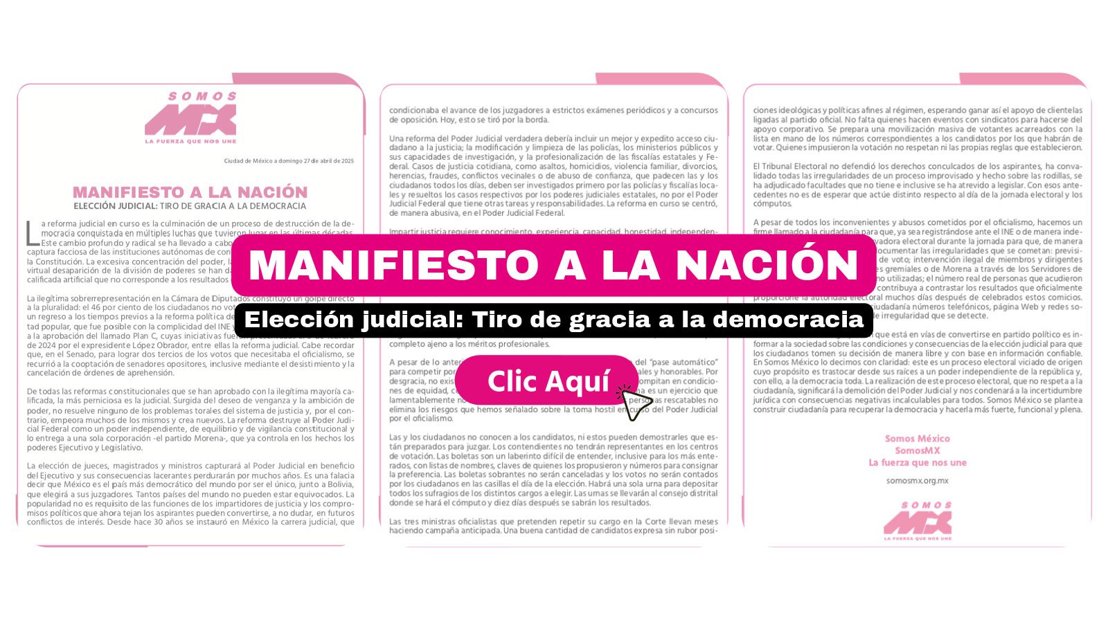 MANIFIESTO A LA NACIÓN | ELECCIÓN JUDICIAL: TIRO DE GRACIA A LA DEMOCRACIA